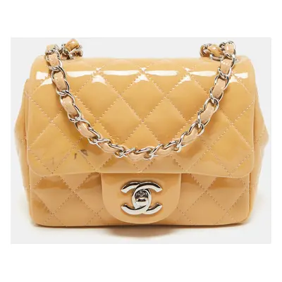 Chanel Beige Quilted Patent Leather Mini Square Classic Flap Bag