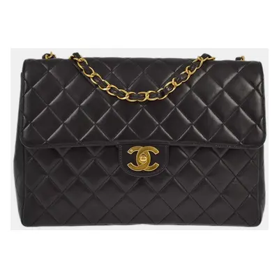 Chanel Black Lambskin Jumbo Classic Flap Shoulder Bag