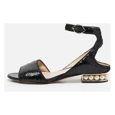 Nicholas Kirkwood Black Sequins Casati Slingback Flats Size