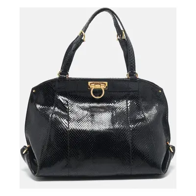 Salvatore Ferragamo Black Python Gancio Satchel