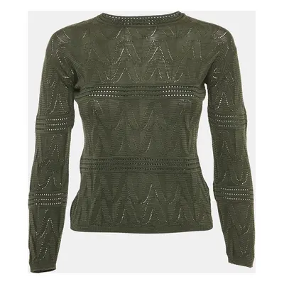 M Missoni Green Patterned Knit Long Sleeve Sweater