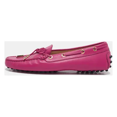 Tod's Pink Leather Bow Gommino Slip On Loafers Size 37.5