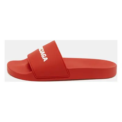 Balenciaga Red Rubber Logo Pool Slides Size