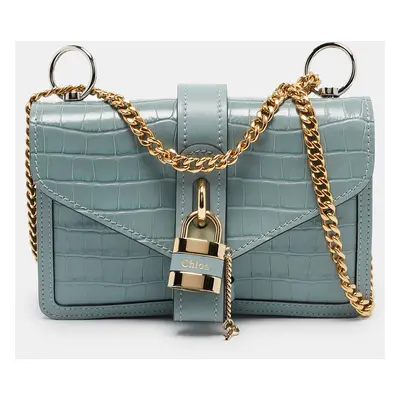 Chloe Light Blue Croc Embossed Leather Aby Shoulder Bag