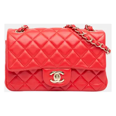 Chanel Red Mini Rectangular Classic Lambskin Single Flap