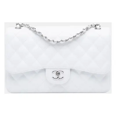 Chanel White Jumbo Classic Caviar Double Flap