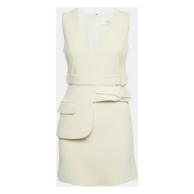 Victoria Victoria Beckham Cream Wool Sleeveless Belted Mini Dress