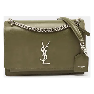 Saint Laurent Olive Green Leather Sunset Shoulder Bag