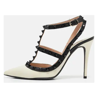 Valentino Off White/Black Leather Rockstud Caged Pumps Size 37.5