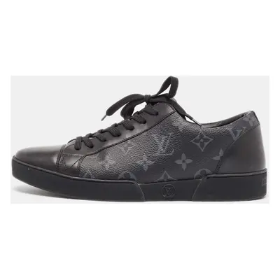 Louis Vuitton Black/Grey Leather and Monogram Coated Canvas Match Up Sneakers Size