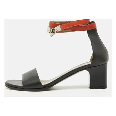 Hermes Black/Orange Leather Ankle Strap Sandals Size 38.5