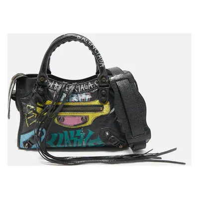 Balenciaga Black Graffiti Leather Mini RH Classic City Bag