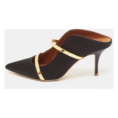 Malone Souliers Black/Gold Leather and Satin Maureen Mules Size