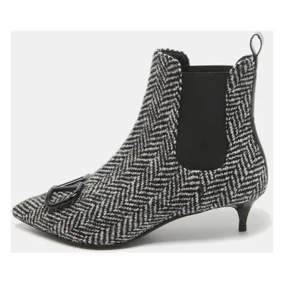 Valentino Black/White Wool Escape V Logo Pointed Toe Ankle Booties Size