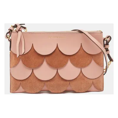 Burberry Pink Leather and Suede Peyton Scalloped Crossbody Bag