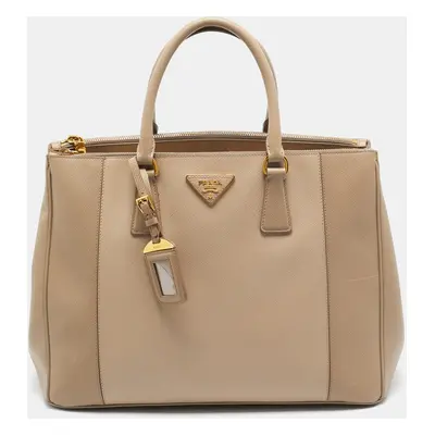 Prada Two Tone Beige Saffiano Lux Leather Double Zip Tote