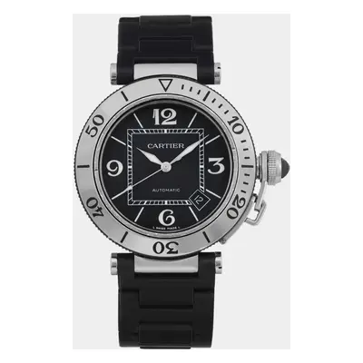 Cartier Black Stainless Steel Pasha Seatimer Automatic Men's Wristwatch 40.5 mm