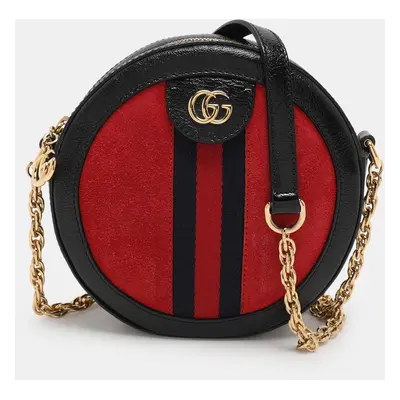 Gucci Black/Red Suede and Patent Mini Ophidia Round Bag