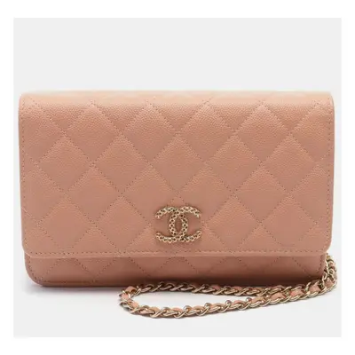 Chanel Pink Leather Classic Wallet on Chain