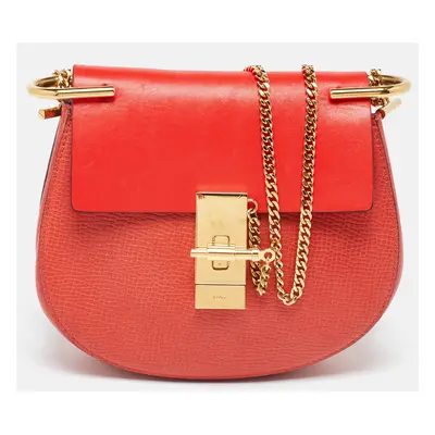 Chloe Orange Leather Small Drew Shoulder Bag