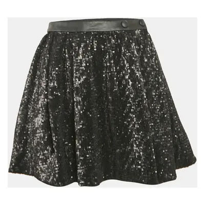 Maje Black Sequin Detail Tulle Pleated Mini Skirt