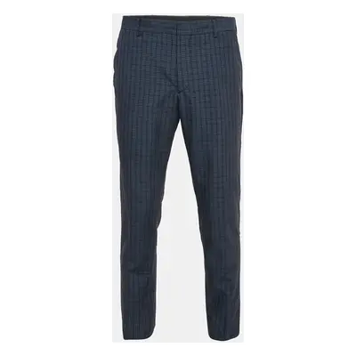 Prada Blue Checked Wool Regular Fit Trousers