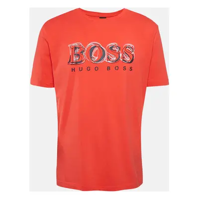 Boss By Hugo Boss Red Logo Print Cotton Crew Neck T-Shirt