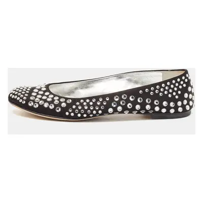 Giuseppe Zanotti Black Satin Crystal Embellished Ballet Flats Size