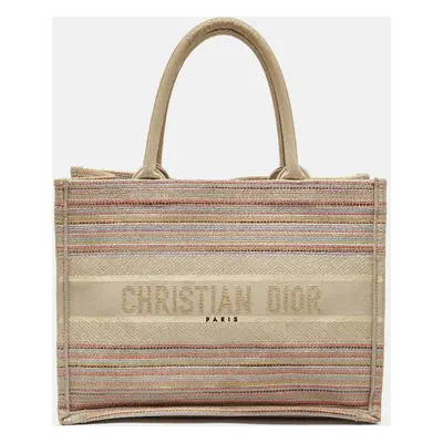 Dior Multicolor Embroidered Stripes Canvas Medium Book Tote