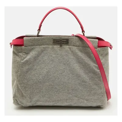 Fendi Grey/Pink Jersey and Leather Large Limited Edition Peekaboo Top Handle Bag