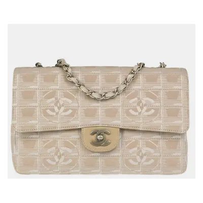 Chanel Beige Jacquard Nylon Travel Line Single Flap Shoulder Bag