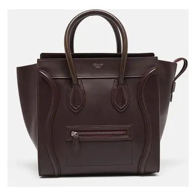 Celine Burgundy Leather Mini Luggage Tote