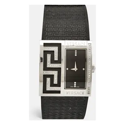 Versace Black Diamonds Stainless Steel Leather V-Greca