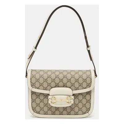 Gucci Beige/Off White GG Supreme Canvas and Leather Small Horsebit Shoulder Bag