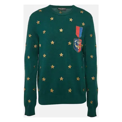 Dolce & Gabbana Green Stars Embroidered Rib Knit Sweater