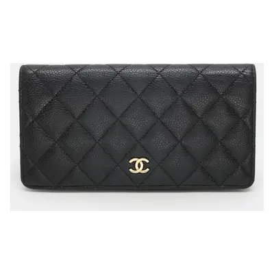 Chanel Black Quilted Caviar Leather Yen Wallet