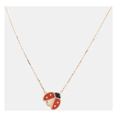 Van Cleef & Arpels Lucky Spring Open Wings Ladybug Carnelian Onyx 18k Rose Gold Necklace