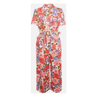 Zimmermann Multicolor Floral Print Linen Belted Jumpsuit