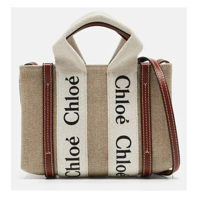 Chloe Beige/Brown Canvas and Leather Mini Woody Tote