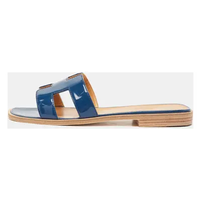 Hermes Blue Patent Leather Oran Flat Slides Size