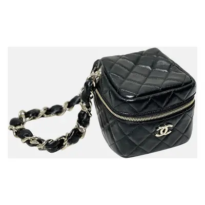 Chanel Black Leather Dice Soft Box Clutch Bag