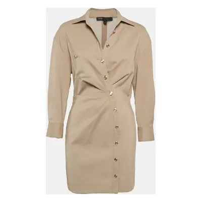 Maje Beige Wool Ruched Mini Shirt Dress