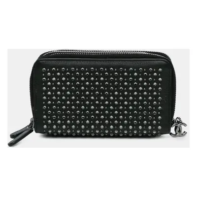 Chanel Black Bull Leather Studded Zip Wallet