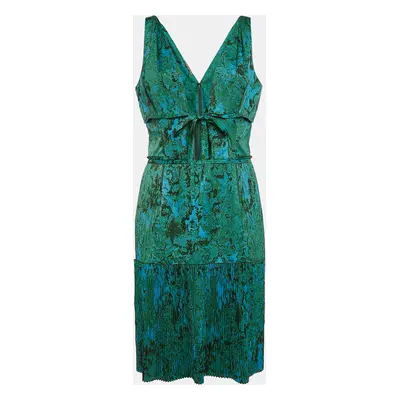 Bottega Veneta Blue/Green Marble Print Satin Plisse Short Dress