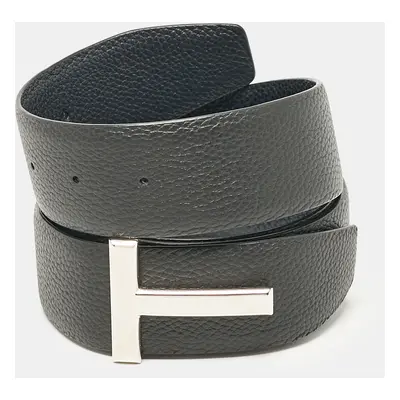 Tom Ford Black/Navy Blue Leather T Buckle Belt