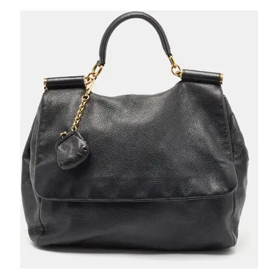 Dolce & Gabbana Black Leather Soft Miss Sicily Top Handle Bag