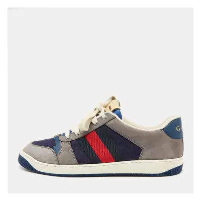 Gucci Navy Blue/Grey Jumbo GG Canvas and Nubuck Leather Screener Sneakers Size