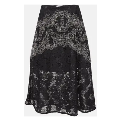 Sandro Black Lace Embroidered Midi Skirt