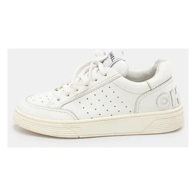 Chanel White Perforated Leather Low Top Sneakers Size 36.5