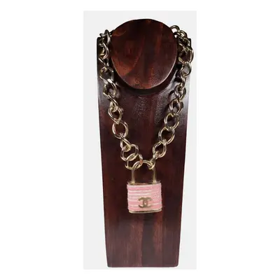 Chanel 14K Pink Tweed CC Padlock Pendant